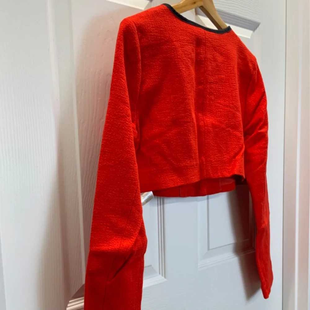 Anthropologie Red Maeve Cropped Shrunken Tweed Jacket Blazer - Picture 15 of 16